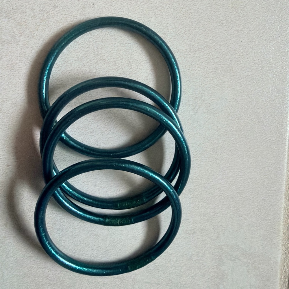 Teal Metallic Stackable Bangle Bracelet Set - Women's Jewelry